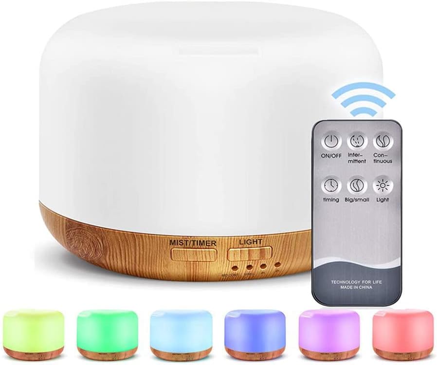300ML Remote Control Air Diffusers for Essential Oil, Aroma Ultrasonic Scent Diffuser, Aromatherapy Humidfier Diffuser, 7 Color Changing LED Light, Auto-Off, Timer for Home, Room, Office, Kids