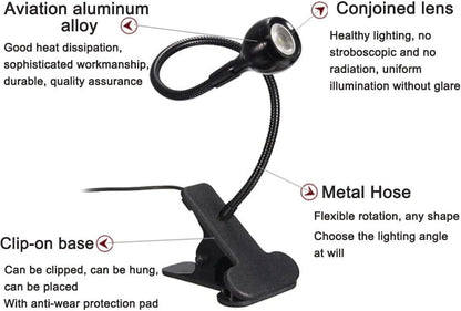 Led Clip on Light,Eye Caring Bed Reading Light,Reading Light with Gooseneck,360° Flexible Book Clamp Light,Night Light Clip on for Desk, Bed Headboard and Computers Black