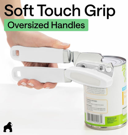 GORILLA GRIP Original Model Stainless Steel Smooth Edge Manual Can Opener and Bottle Openers, US Designed, Comfortable Handle, Oversized Handheld Turn Knob, Multifunctional Kitchen Tool, Gray
