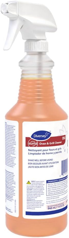 Diversey 948049 SUMA Oven and Grill Cleaner, Heavy Duty Removes Baked on Grease and Carbon Buildup, Capped Ready-to-Use Gel, 32-Ounce (Pack of 12 with 2 Spray Nozzles)