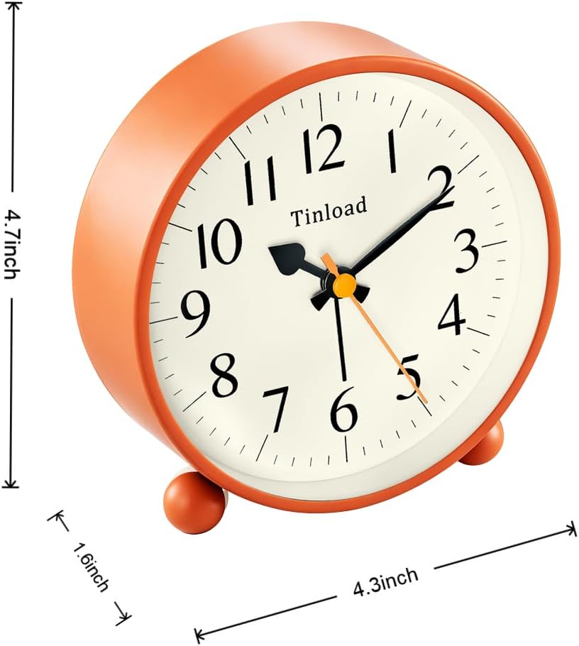 Tinload 4.5" Vintage Retro Analog Alarm Clock, Super Silent Non Ticking Small Clock with Manual Light, Snooze, Battery Operated, for Living Room, Bedroom, Bedside, Desk(Blue)