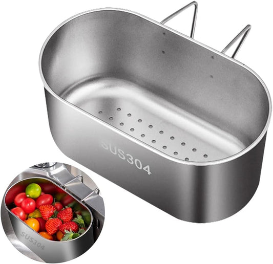 Stainless Steel Sink Drain Strainer Basket, Kitchen Food Catcher Sink Strainer Basket, Hanging Colander Drain Basket for Filter Kitchen Waste and Wash Vegetables Fruits(COLOR:silver)