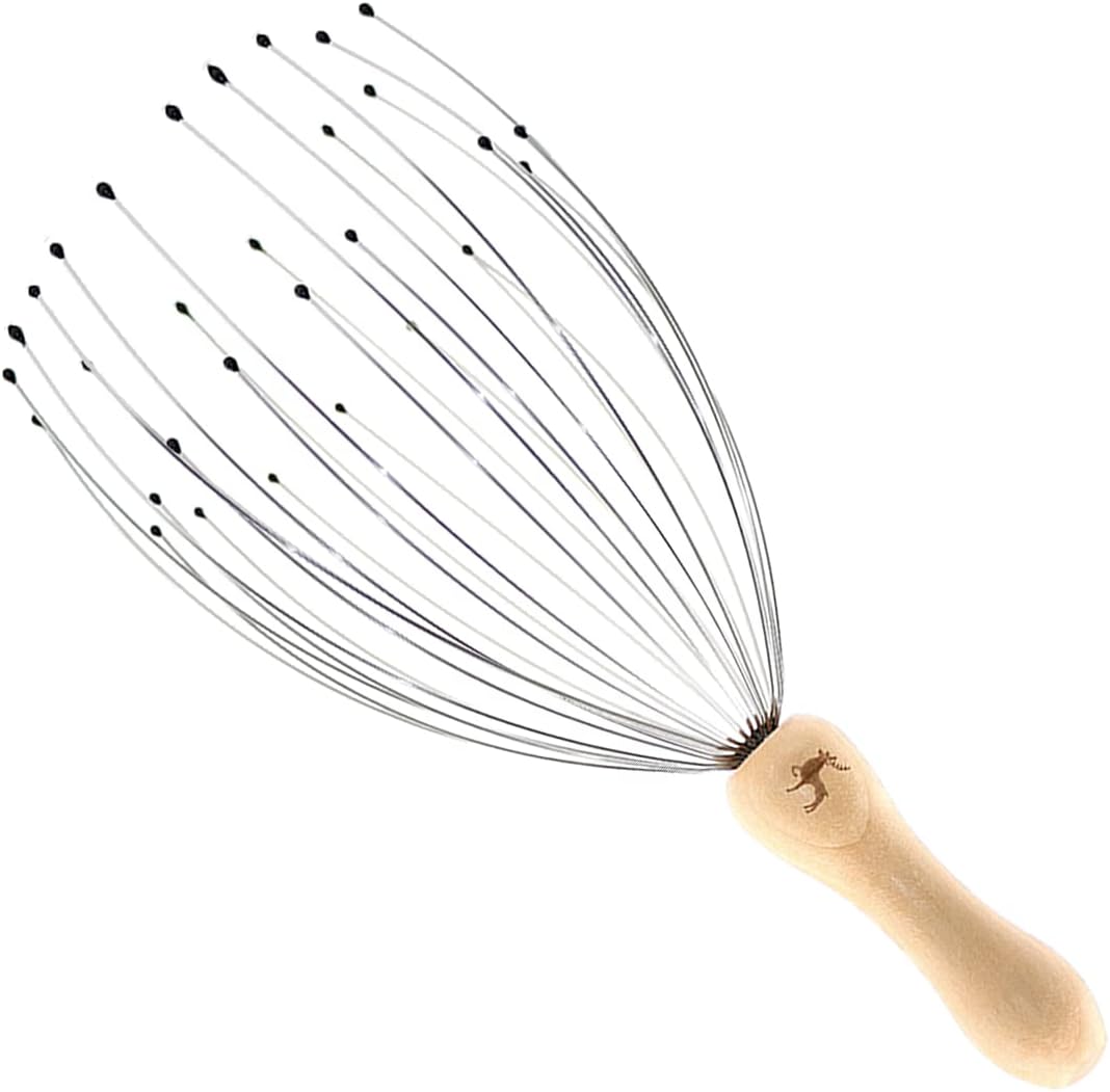 USAGA 32 Fingers Head Massager Head Scratcher Scalp Massager Wood Handle