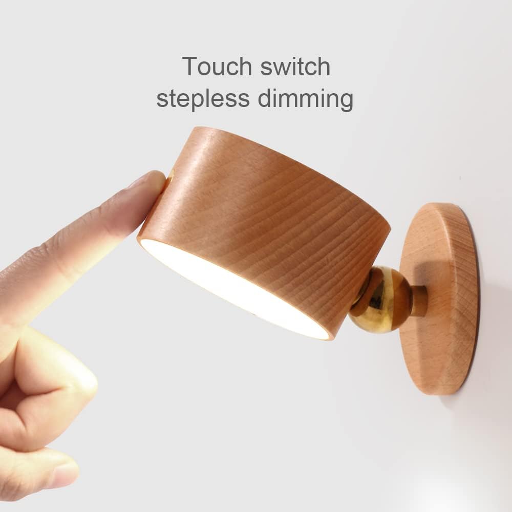 Wood Wall Sconce Cordless,Magnetic Wall Mounted(Sapele) | USB C Rechargeable, Dimming Night Light,for Bedside,Cabinet,Reading,Home Decor