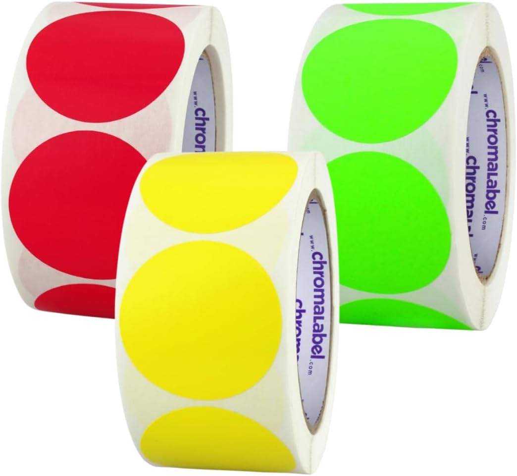 Fluorescent Green Dot Stickers, 2 Inch, 500/Roll | Writable Matte Paper Circle Stickers for Inventory, Classrooms, Offices, Retail, and Color Coding. Made in USA