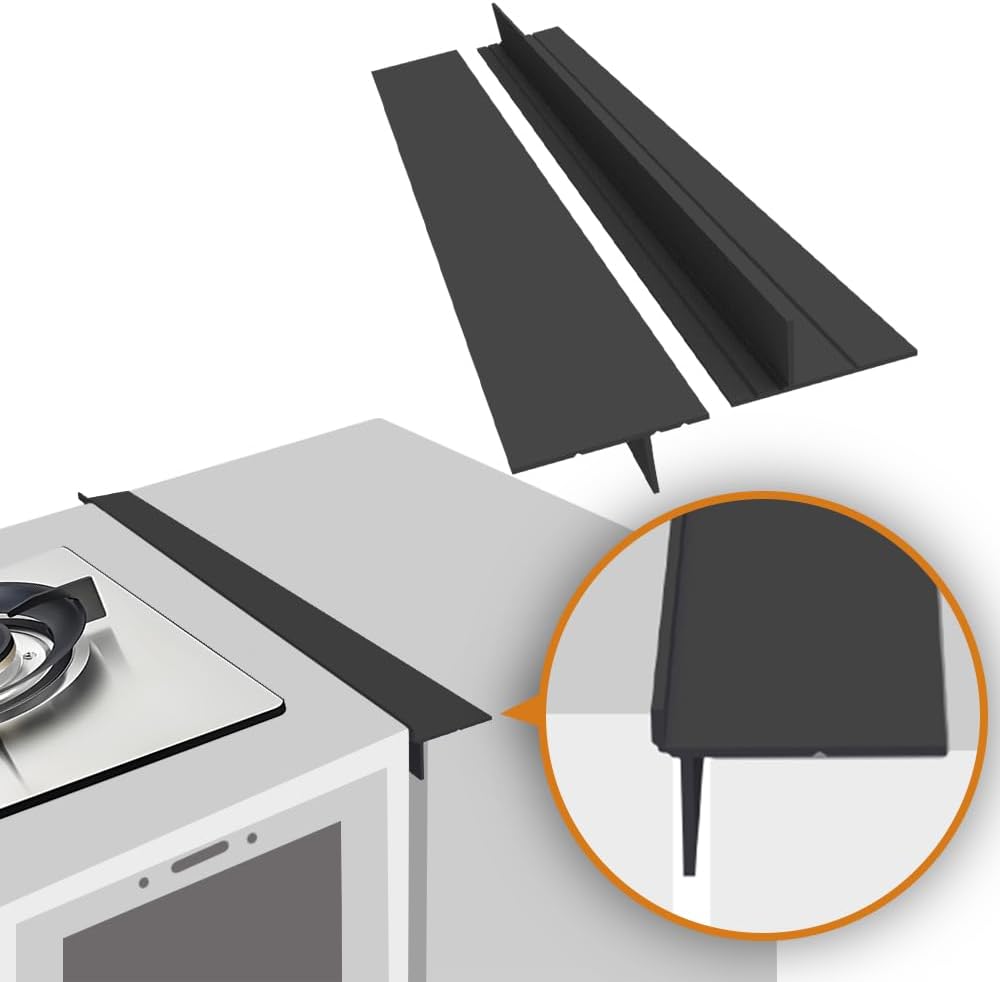Silicone Stove Counter Gap Cover - 25 Inch Gap Filler 2 Pack Black | Long gap filler seals spills between kitchen appliances Stovetop oven countertop; stove gap cover, gas stove side gap covers
