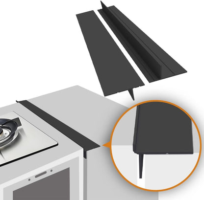 Silicone Stove Counter Gap Cover - 25 Inch Gap Filler 2 Pack Black | Long gap filler seals spills between kitchen appliances Stovetop oven countertop; stove gap cover, gas stove side gap covers