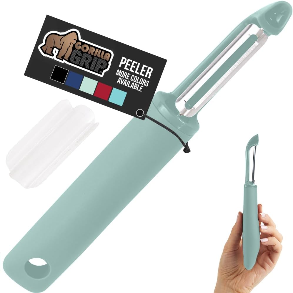 GORILLA GRIP® Patented BPA-Free Vegetable Peeler, Extra Sharp Swivel Stainless Steel Blades with Guard, Comfortable Soft Handle, Easily Peel Carrots or Fruit, Potato Eye Remover, Dishwasher Safe, Mint