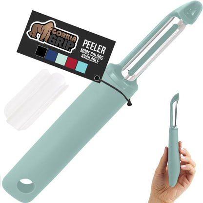 GORILLA GRIP® Patented BPA-Free Vegetable Peeler, Extra Sharp Swivel Stainless Steel Blades with Guard, Comfortable Soft Handle, Easily Peel Carrots or Fruit, Potato Eye Remover, Dishwasher Safe, Mint