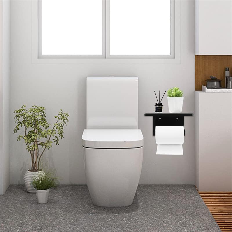 Toilet Paper Holder with Natural Marble Shelf for Bathroom Washroom,Wall Mounted Tissue Holder Suitable for Mega Roll (Brushed Nickel,Small 6.7 * 4.3 in)