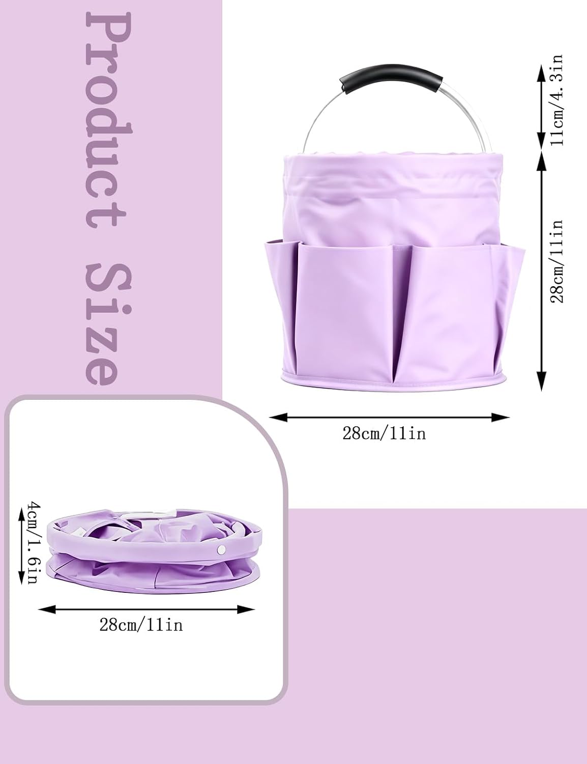 Cleaning Caddy with Handle, for Cleaning Supplies Organizer Bucket | Foldable Storage Tote with 6 Pockets,17L Large Capacity Basket for Household Organizer,Laundry Room,Bathroom & Home