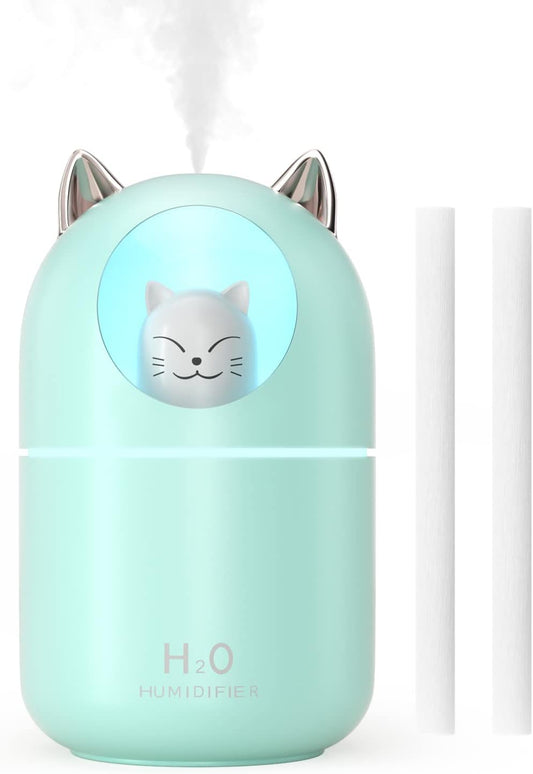 Cool Mist Humidifier,300ml Mini Humidifiers with Night Light,Waterless Auto-Off Air Humidifier,20dB Quiet Humidifiers for Bedroom,Car, Plant for Girl Boy