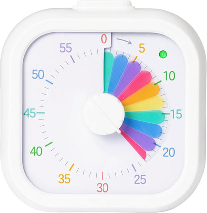 Visual Timer with Rainbow Pattern, 60-Minute Countdown Timer for Kids and Adults, Silent Pomodoro Timer for Classroom, Kitchen, Office & Teaching, Time Management Tool (White)