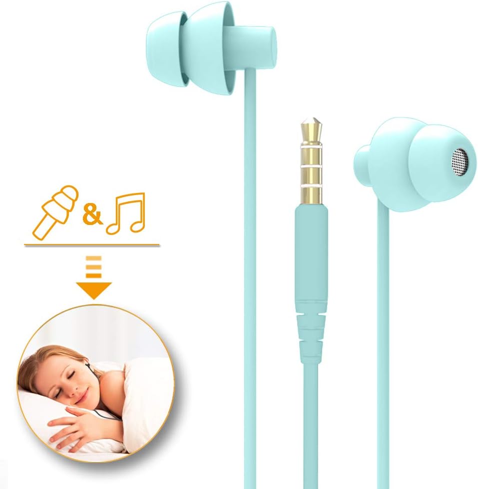 MAXROCK Sleep Earbuds,Ultra Soft Lightweight Sleep Earphones Headphones with Volume Control and Mic for Insomnia, Side Sleeper, Snoring, Air Travel, Meditation & Relaxation (Acid Blue)