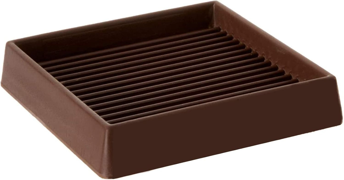 3X3 Square Rubber Caster Cups, Non Slip Furniture Pads - 4 Pack | Anti-Slip Furniture Gripper, Anti Skid Furnitures Feet, Anti Slide Floor Protector for Bed Couch Stoppers, Brown