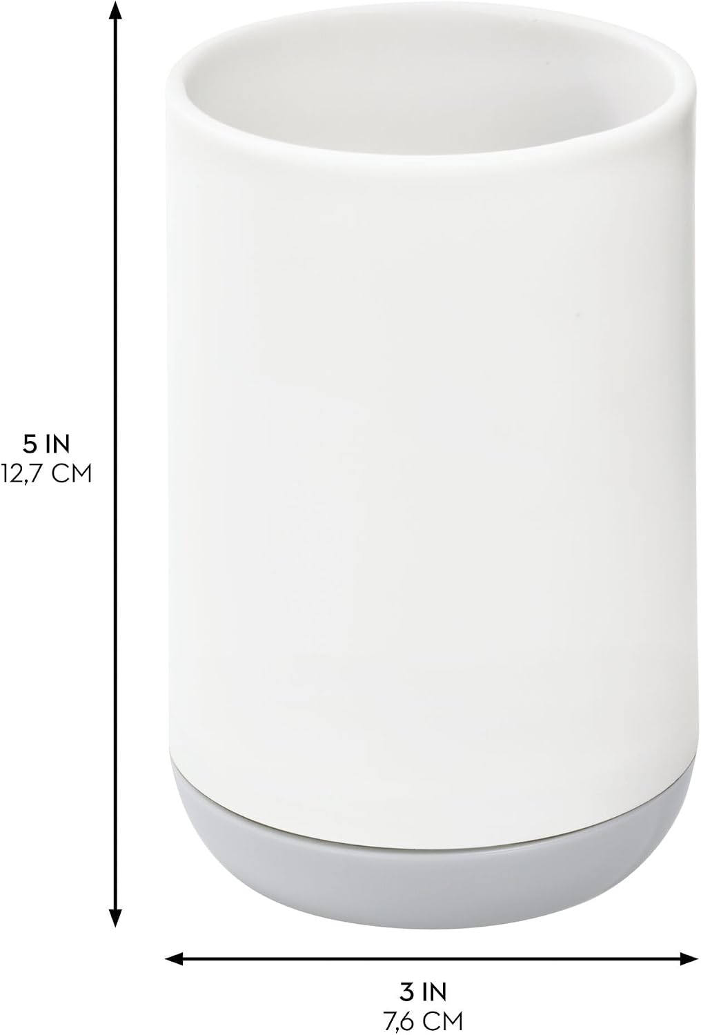 iDesign Cade Collection Toothbrush Holder, 3" x 3" x 4.5", White/Gray | For Normal Toothbrushes, For Spin Brushes, For Toothpaste