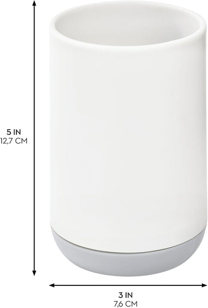 iDesign Cade Collection Toothbrush Holder, 3" x 3" x 4.5", White/Gray | For Normal Toothbrushes, For Spin Brushes, For Toothpaste