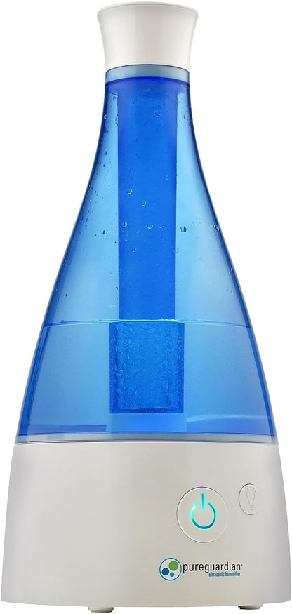 PureGuardian Ultrasonic Cool Mist Humidifier, 30 Hrs. Run Time, 0.5 Gal. Tank Capacity, 350 Sq. Ft. Coverage, Small Rooms, Quiet, Filter Free, Silver Clean Treated Tank, H940AR