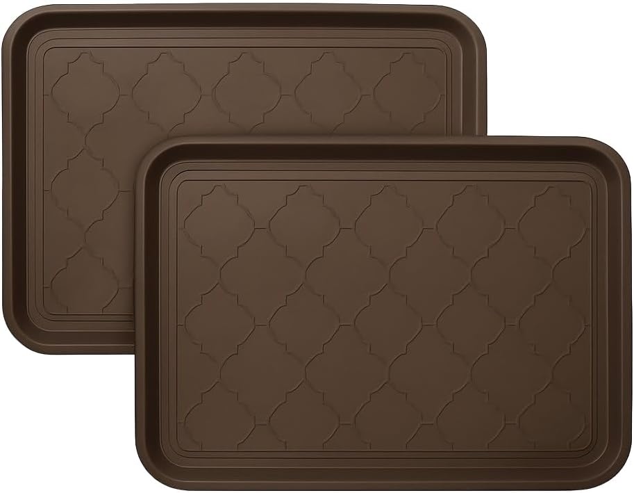 2 Pack Boot Tray & Shoe Mat for Entryway – 16.5" x 12.5" Floor Protector for Wet & Muddy Shoes, Pets, Plants – Waterproof Plastic with Raised Edge for Indoor/Outdoor Use (Green)