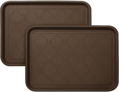 2 Pack Boot Tray & Shoe Mat for Entryway – 16.5" x 12.5" Floor Protector for Wet & Muddy Shoes, Pets, Plants – Waterproof Plastic with Raised Edge for Indoor/Outdoor Use (Green)