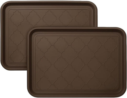 2 Pack Boot Tray & Shoe Mat for Entryway – 16.5" x 12.5" Floor Protector for Wet & Muddy Shoes, Pets, Plants – Waterproof Plastic with Raised Edge for Indoor/Outdoor Use (Green)