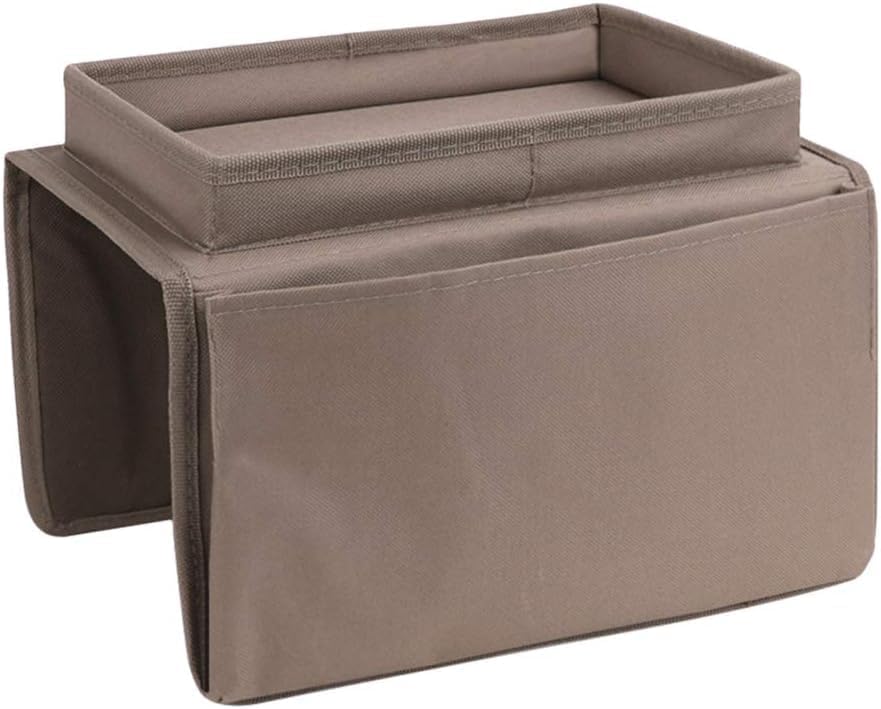 Sofa Armrest Organizer with Cup Holder No-Slip Couch Sofa Armrest Organiser Couch Remote Caddy Control Holder with 1 Large Pockets and 3 Small Pockets for TV Remotes Cellphone Magazines Drinks (Black)