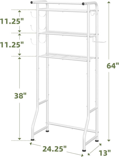 Simple Trending Over The Toilet Storage Cabinet, Metal Bathroom Shelf Organizer with Paper Holder and Hooks, 3 Tier, Black