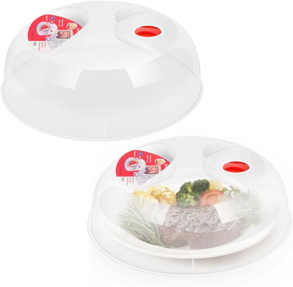 Flexzion 10.5 Inch Microwave Splatter Cover - BPA-Free Anti-Splatter Microwave Cover with Adjustable Steam Vent, Dishwasher Safe, Transparent Plastic Food Covers for Microwave Cooking | Transparent Dishwasher-Safe Plate Cover with Adjustable Steam Vent