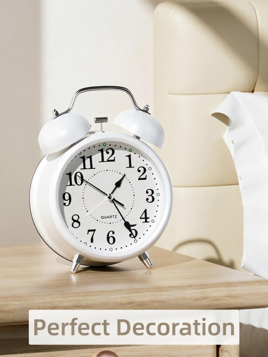 4 Inches Analog Alarm Clocks Retro Backlight Cute Simple Design with Night Light Silent Non-Ticking Battery Operated [Red]
