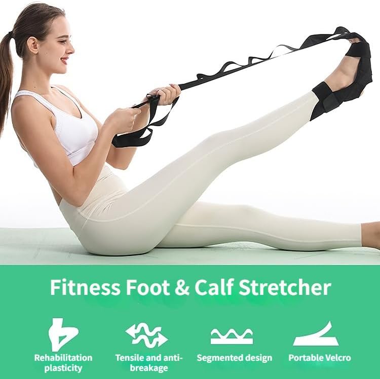 Fitness Foot and Calf Stretcher for Plantar Fasciitis, Achilles Tendonitis, Heel Spurs, Drop Foot, Physiotherapy Stretching Strap Relief, Yoga Leg Stretch Strap for Thigh and Hamstring