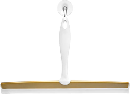 iDesign Zia Metal and Plastic Bathroom Squeegee for Shower, Glass Doors, Floors, Mirrors, with Suction Hook Holder , 12 Inches, Clear and Stainless Steel | Wall Hook Included
