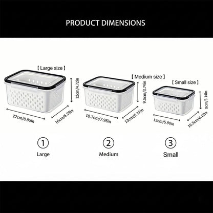 Fruit Storage Containers for Fridge with Removable Colanders, Household Transparent Plastic Food Storage Box-Including Drain Basket, 4 in 1 Food Storage Container, Vegetable Storage (Gray, S+M+L)