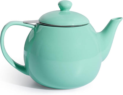 Sweese Teapots for Tea, 27 oz Porcelain Tea pot with Removable Stainless Steel Infuser, Tea Pots for Loose Tea - White