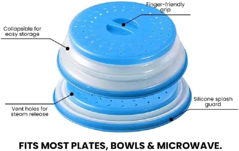 Collapsible Microwave Splatter Cover Microwave Cover for Food with Steam Vent Dishwasher-safe BPA-Free (Grey)