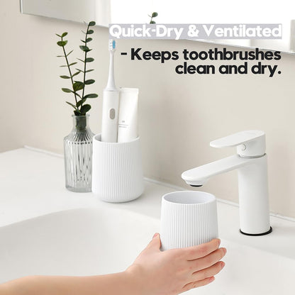 YAUKPH Black Striped Toothbrush Holder | for Electric Toothbrushes Bathroom Organizer Cup for Toothpaste Kids & Adults