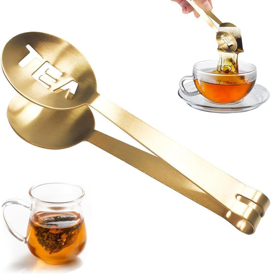 Gold Tea Bag Squeezer Tongs,Tea Tongs,Tea Bag Squeezer,Stainless Steel Tea,Round Tea Filter Clamp,Tea Bag Strainer Clip Holder for Gripping Tea Strainer Spoon for Ice Sugar Cubes Bar