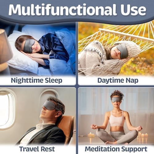 Sleep Mask - Navy Gray, 100% Viscose Derived from Bamboo - Lightweight Eye Mask with Adjustable Strap - Blackout Sleeping Blindfold for Women & Men - Comfortable Light Blocking Eye Cover