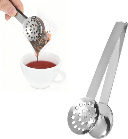Tea Bag Squeezer, Stainless Steel Tea Tongs, Silver, 6 Inch Long Handle, Anti-Scald Design with Hanging Hook, Dishwasher Safe for Home and Office Use