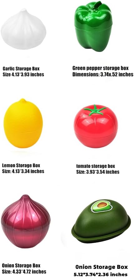 XIYUAN 6PCS Fruit and Vegetable Shaped Food Saver Reusable Sealed Crisper For Pepper Saver, Avocado Onion Garlic Tomato and Lemon Keeper,Refrigerator Vegetable Crisper Food Storage Containers Holder