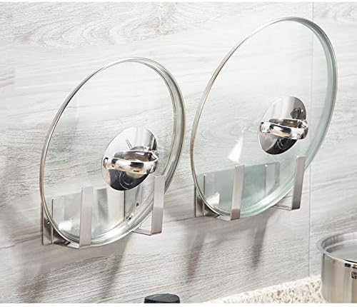 Pot Lid Rack, Wall Mounted 304 Stainless Steel Pan Lid Organizer Holder, Self Adhesive, Kitchen Cooking Utensil Tool(Gold,Set of 2)