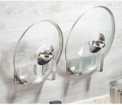 Pot Lid Rack, Wall Mounted 304 Stainless Steel Pan Lid Organizer Holder, Self Adhesive, Kitchen Cooking Utensil Tool(Gold,Set of 2)