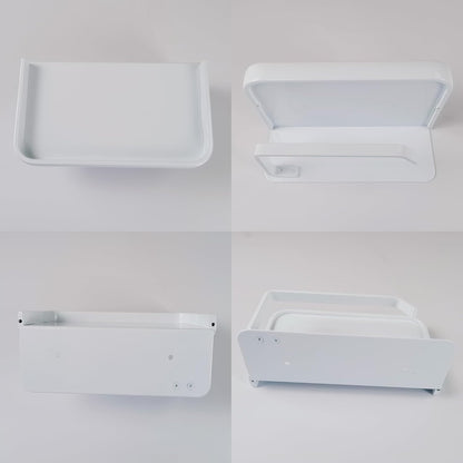 Toilet Paper Holder with Phone Shelf, Adhesive or Screw Wall Mount Toilet Tissue Roll Holder-White