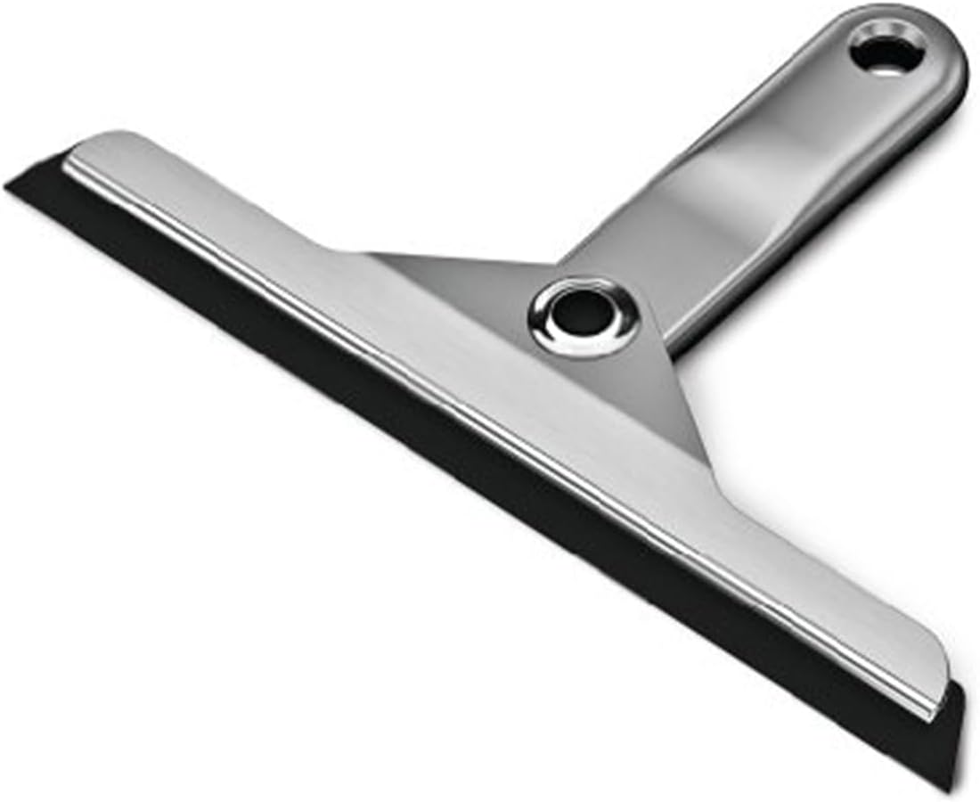 simplehuman Foldaway Shower Squeegee, Glass Squeegee for Bathroom Mirrors & Shower Doors, Weighted Handle for Streak-Free Clean, Suction Cup Hanger, Die-Cast Zinc & Anodized Aluminum