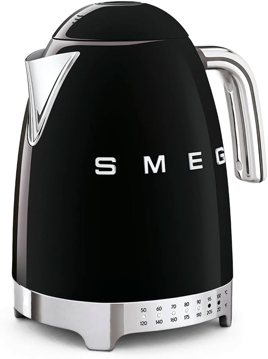 SMEG Variable Temperature Electric Kettle 1.7L (7 Cup), Stainless Steel Tea & Coffee Kettle, Fast Boil, Adjustable Temp 122°F–212°F, Keep Warm, Auto Shut-Off, 360° Base, Retro Style-Cream