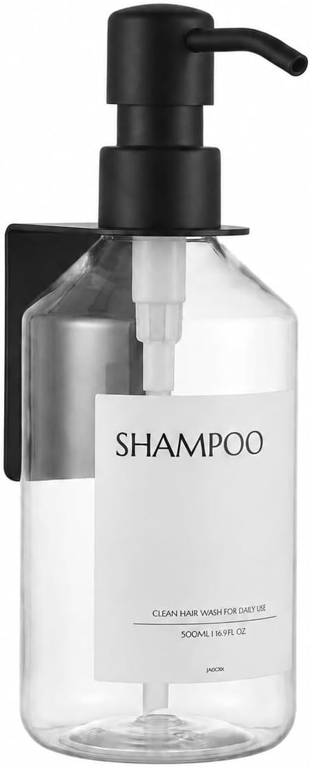 Shampoo and Conditioner Dispenser Set of 3 for Wall Mount | 16.9 fl oz Drill Free Shower Soap Bottles,Refillable Body Wash Dispensers for Bathroom Decor (Amber Bottles + Bamboo Pumps)