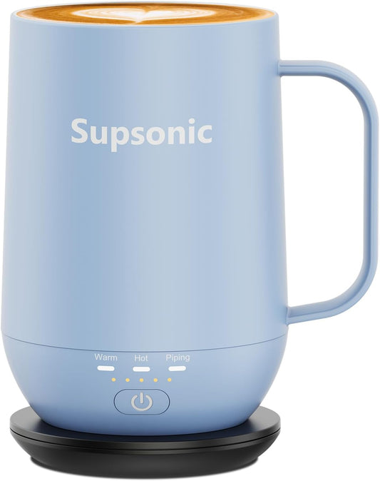 Supsonic - 16oz Self Heating Coffee Mug, Smart Heated Coffee Mug Faster Direct-Contact Heating Up to 149°F, Coffee Mug Warmer Set with Auto Shut-Off - Gifts for Men Women | S2