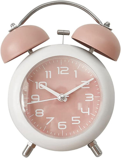 TXY Alarm Clock, Metal 4 Inch Desk Table Analog Clock Silent with Night Light for Dormitory Home Office Travel Decor Alarm Clock (Pink)
