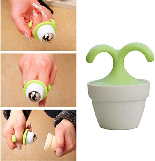 2PCS Handheld Body Massager Mini Potted Plant Shaped Roller Ball Bead Relaxation Neck Foot Face Pot Desk Decor Massage Cooling for Neck (Green with White)
