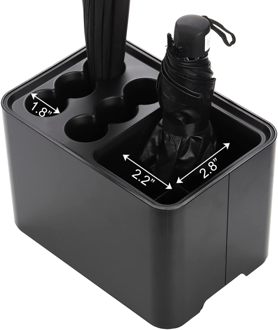 Elsjoy Black Umbrella Stand, Entryway Umbrella Organizer, Compact and Efficient with Removable Drip Tray, Holds 10 Umbrellas