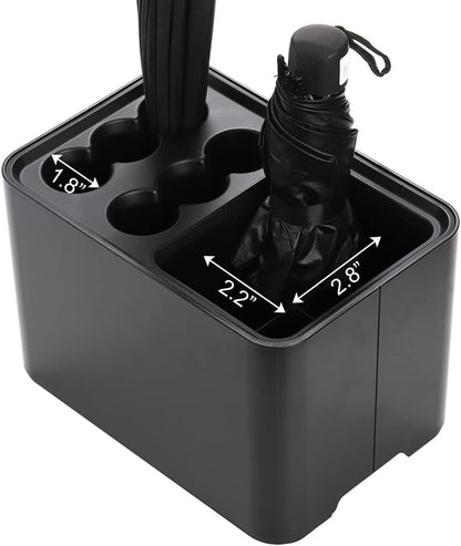 Elsjoy Black Umbrella Stand, Entryway Umbrella Organizer, Compact and Efficient with Removable Drip Tray, Holds 10 Umbrellas